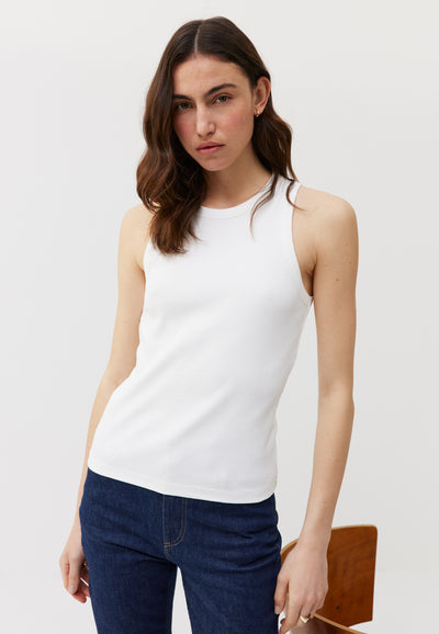débardeur côtelé coton bio loom blanc main