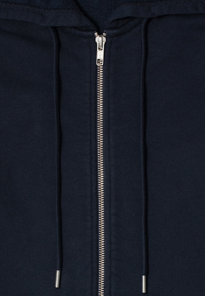 hoodie coton bio loom bleu marine détail zip