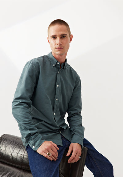 chemise oxford coton bio loom Pétrole assis