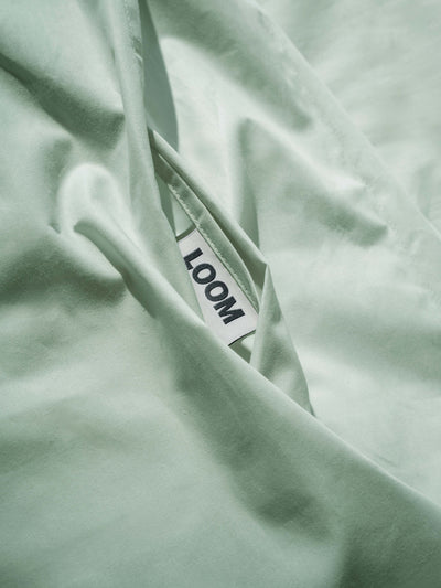 housse de couette coton bio loom vert pastel détail étiquette