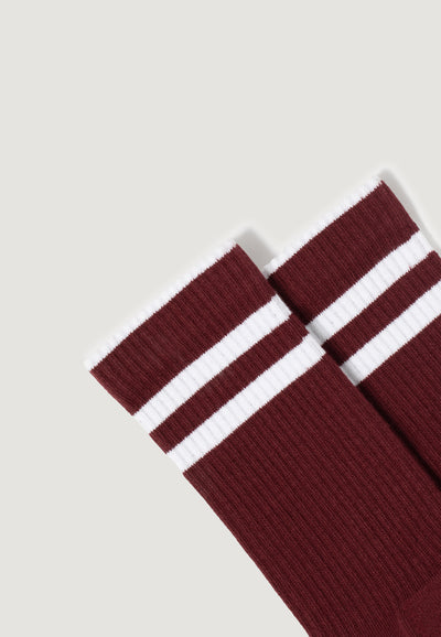 chaussettes côtelées bordeaux rayures