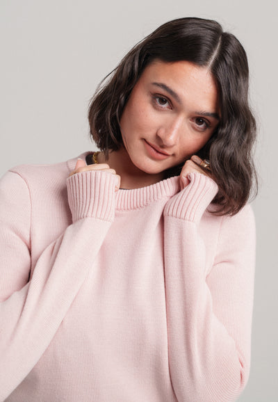 pull classique laine bio loom rose détail matière