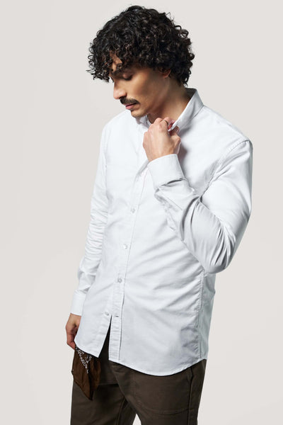 chemise oxford sans poche loom blanc silhouette profil