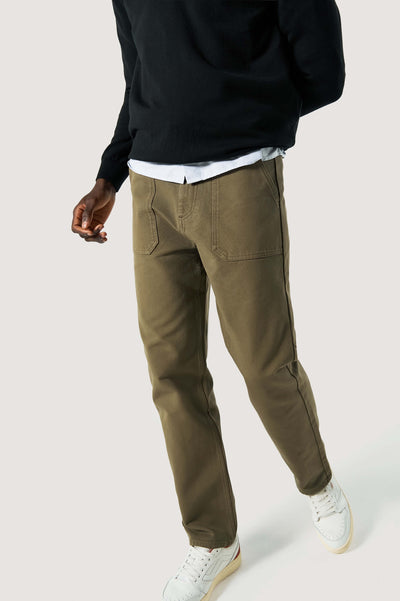 pantalon workwear coton bio loom Kaki clair face main