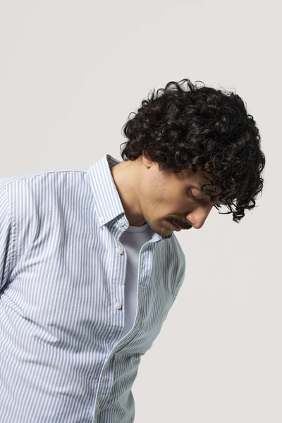chemise oxford sans poche loom rayures bleues profil