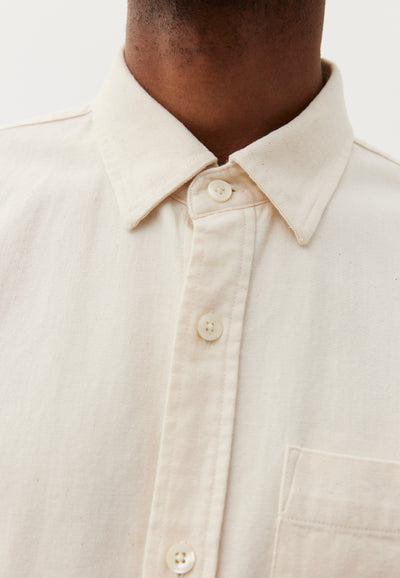 chemise en jean coton bio loom ecru détail col
