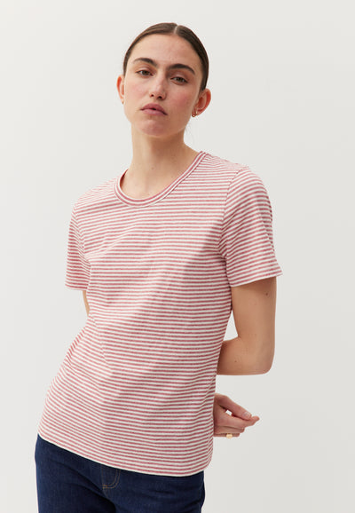 t-shirt coton bio loom Rayures framboise face main