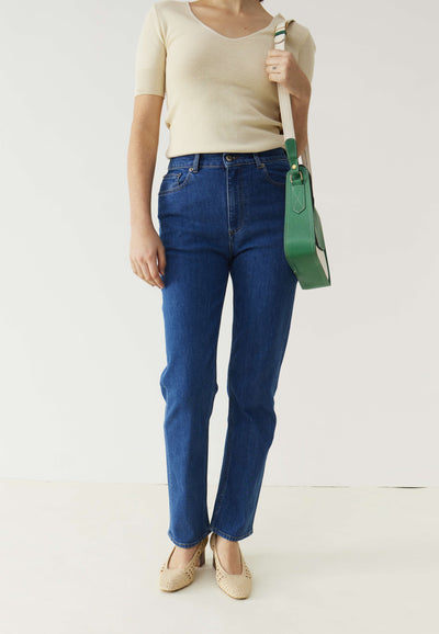 jean droit femme loom bleu moyen jambes