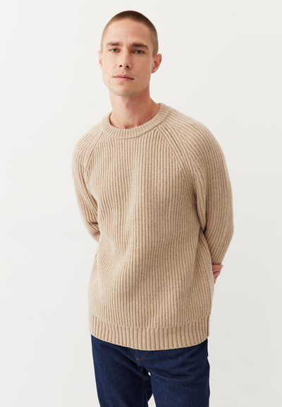 pull cotelé en laine bio loom beige main