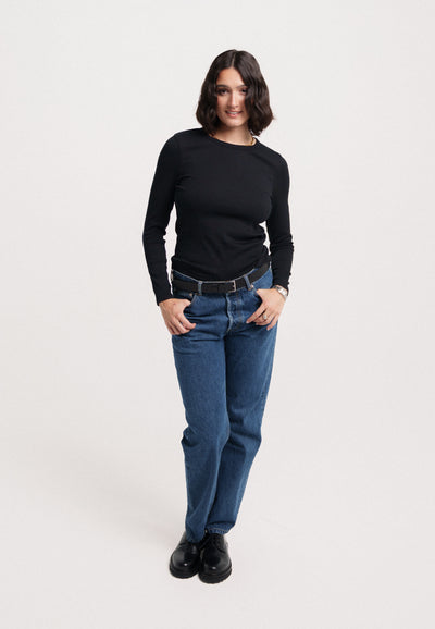 le t-shirt manches longues femme coton bio loom noir en pied-1