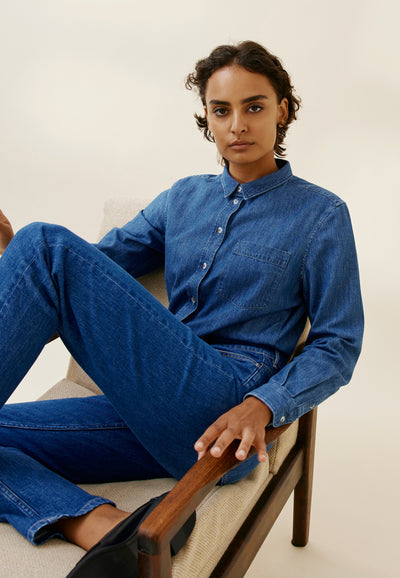 chemise en jean femme loom bleu moyen look main