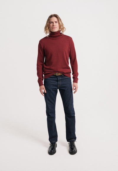 pull col roulé laine bio loom bordeaux face-1