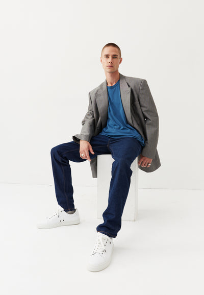 t-shirt coton bio loom Bleu cobalt assis