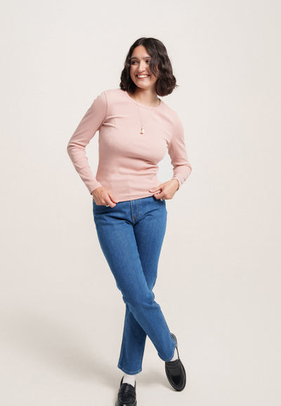 le t-shirt manches longues femme coton bio loom rose en pied