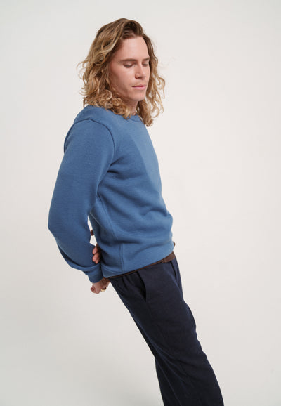 pull épais laine bio loom Bleu tempête main