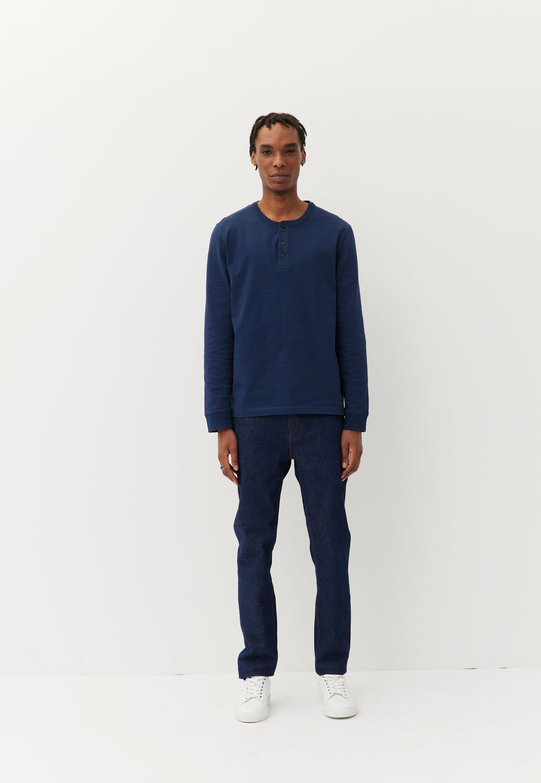 Henley coton bio Bleu Marine